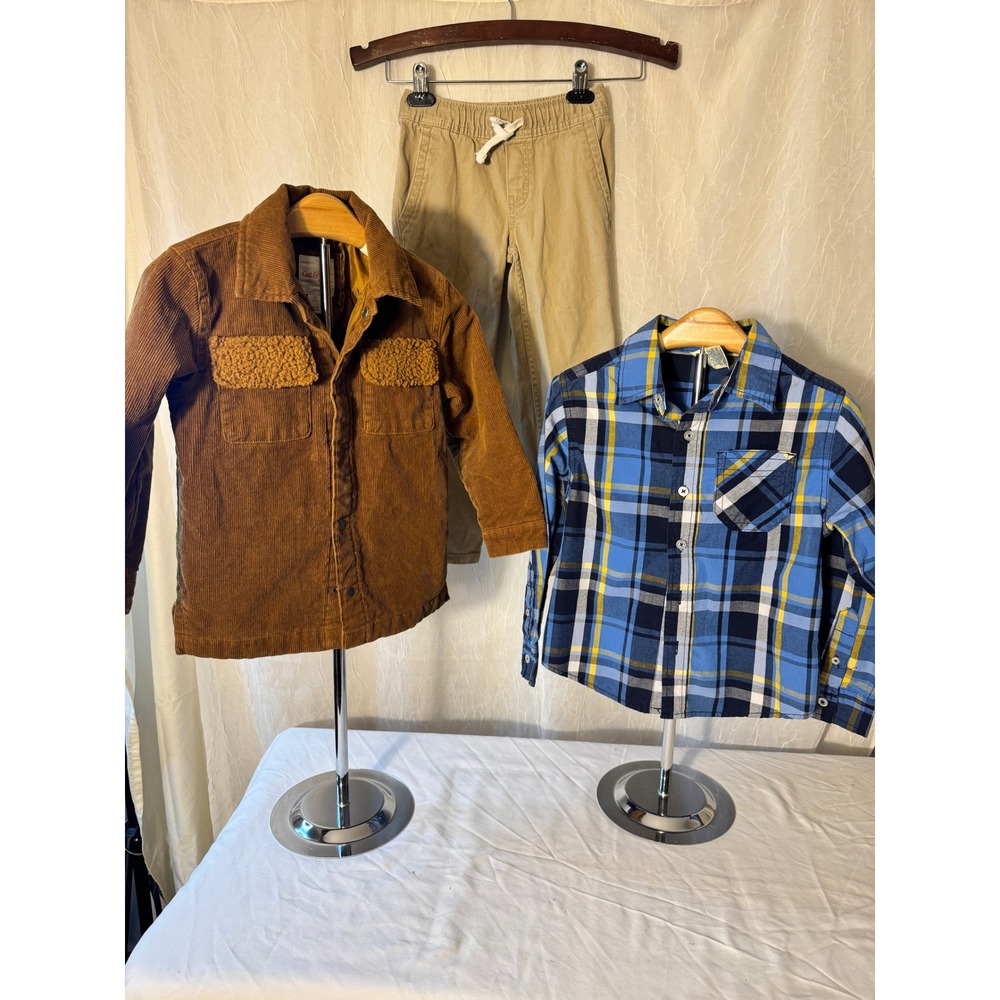 Cat & Jack Wonder Nation Boys 4T Brown Corduroy Jacket Plaid Shirt Pants Set